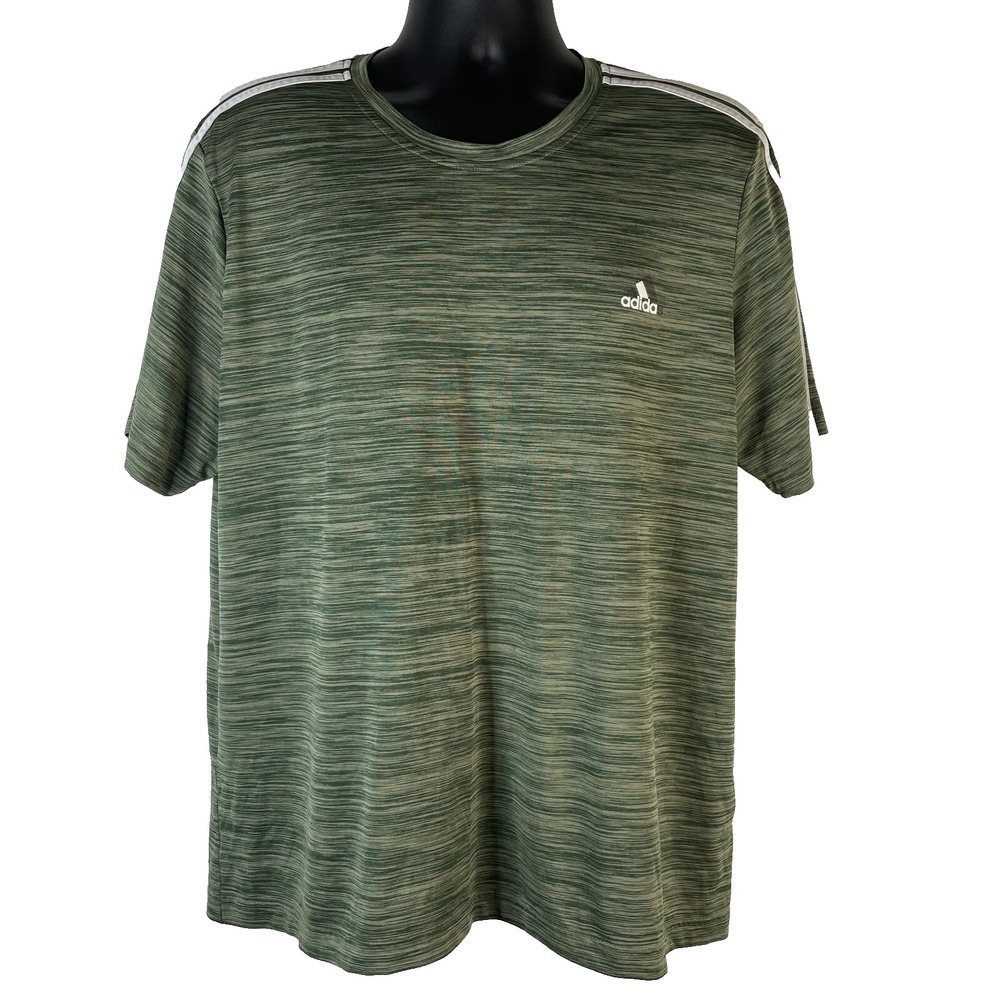 Adidas Shirt Men's XL Green Primegreen Aeroready Active 3 Stripes Athletic Logo